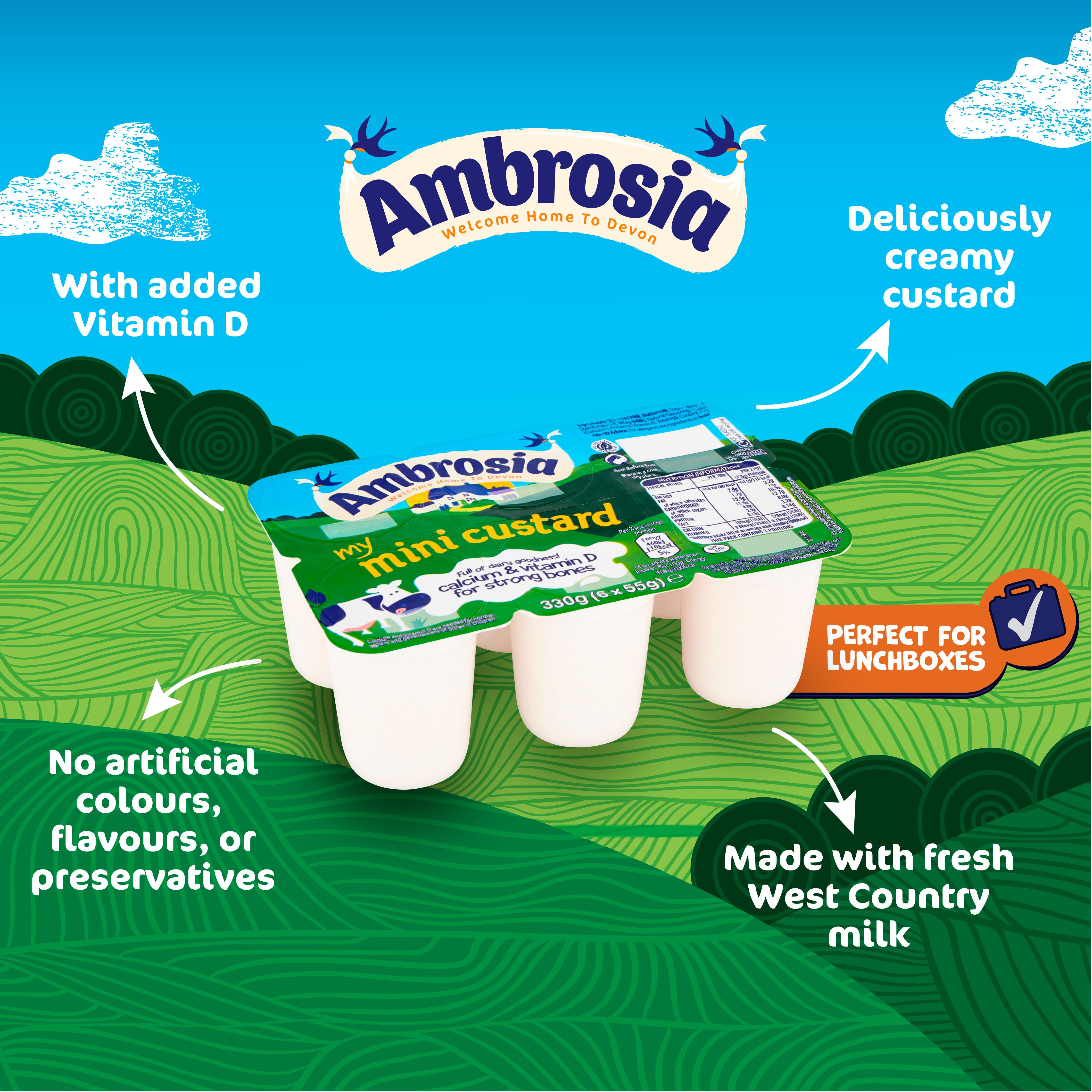 Ambrosia mini custard pots 6x55g lunchbox snack, imported from the UK
