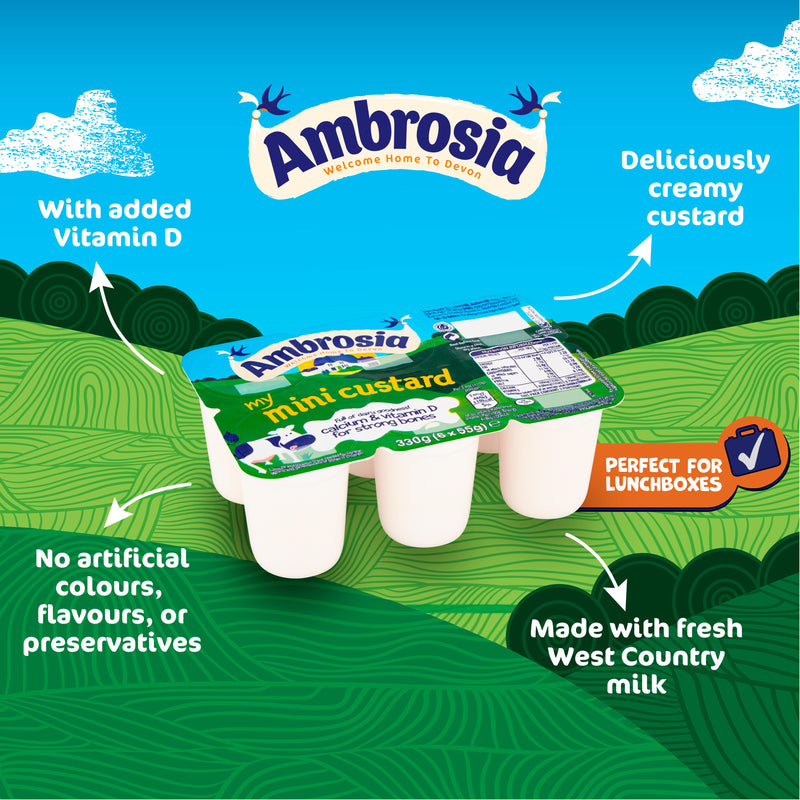 Ambrosia mini custard pots 6x55g lunchbox snack, imported from the UK