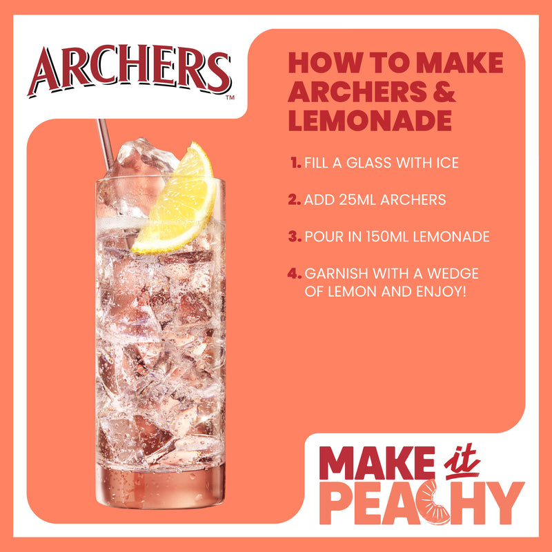 Archers peach schnapps liqueur 70cl, imported from the UK