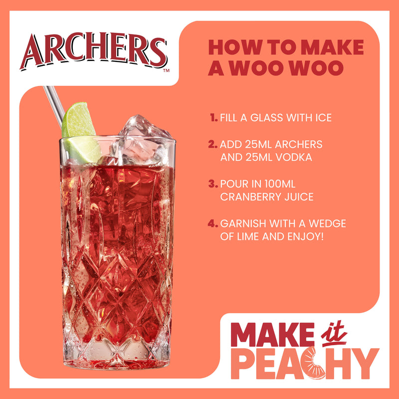 Archers peach schnapps liqueur 70cl, imported from the UK