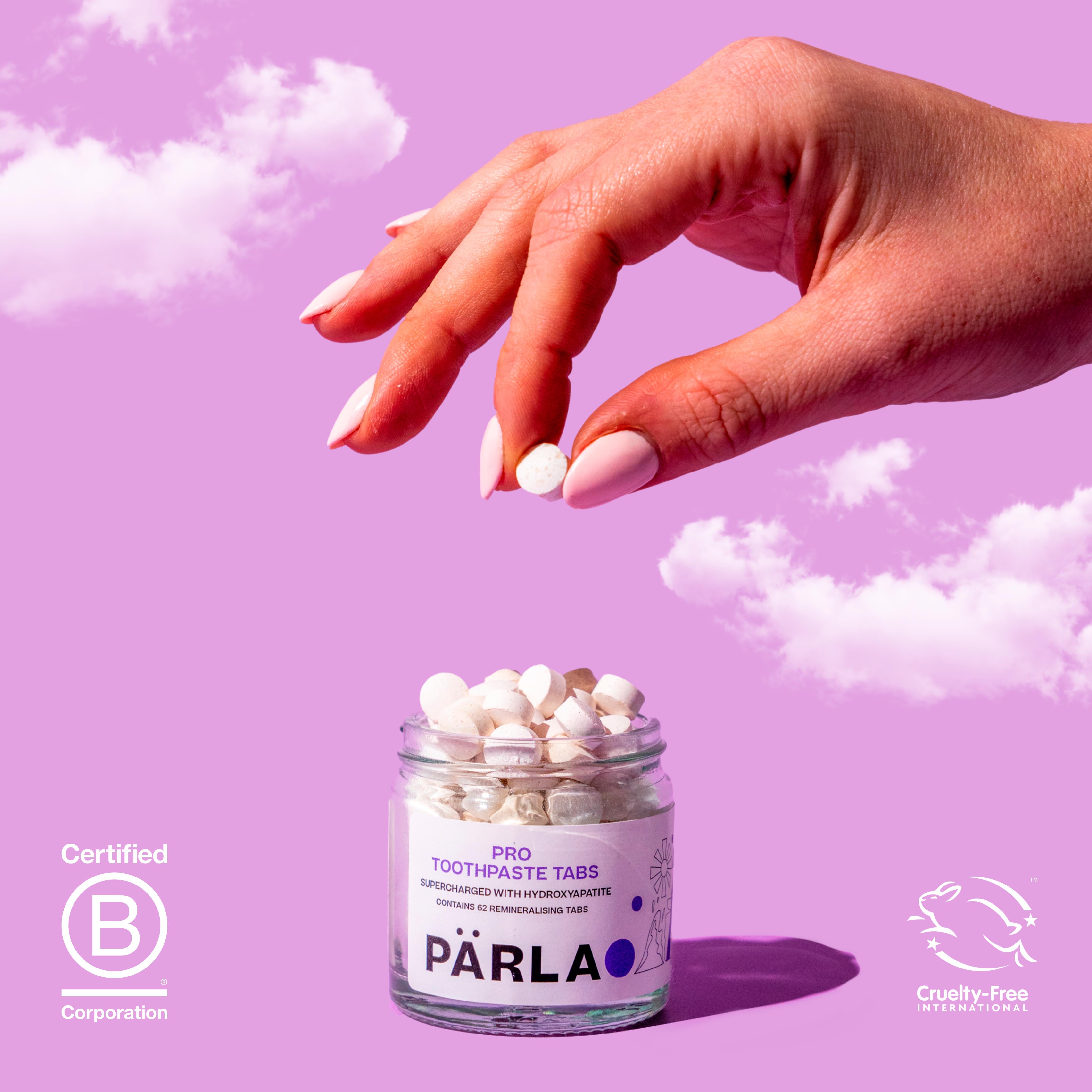 PÄRLA high gloss whitening sensitive toothpaste tabs 62 tablets, UK version