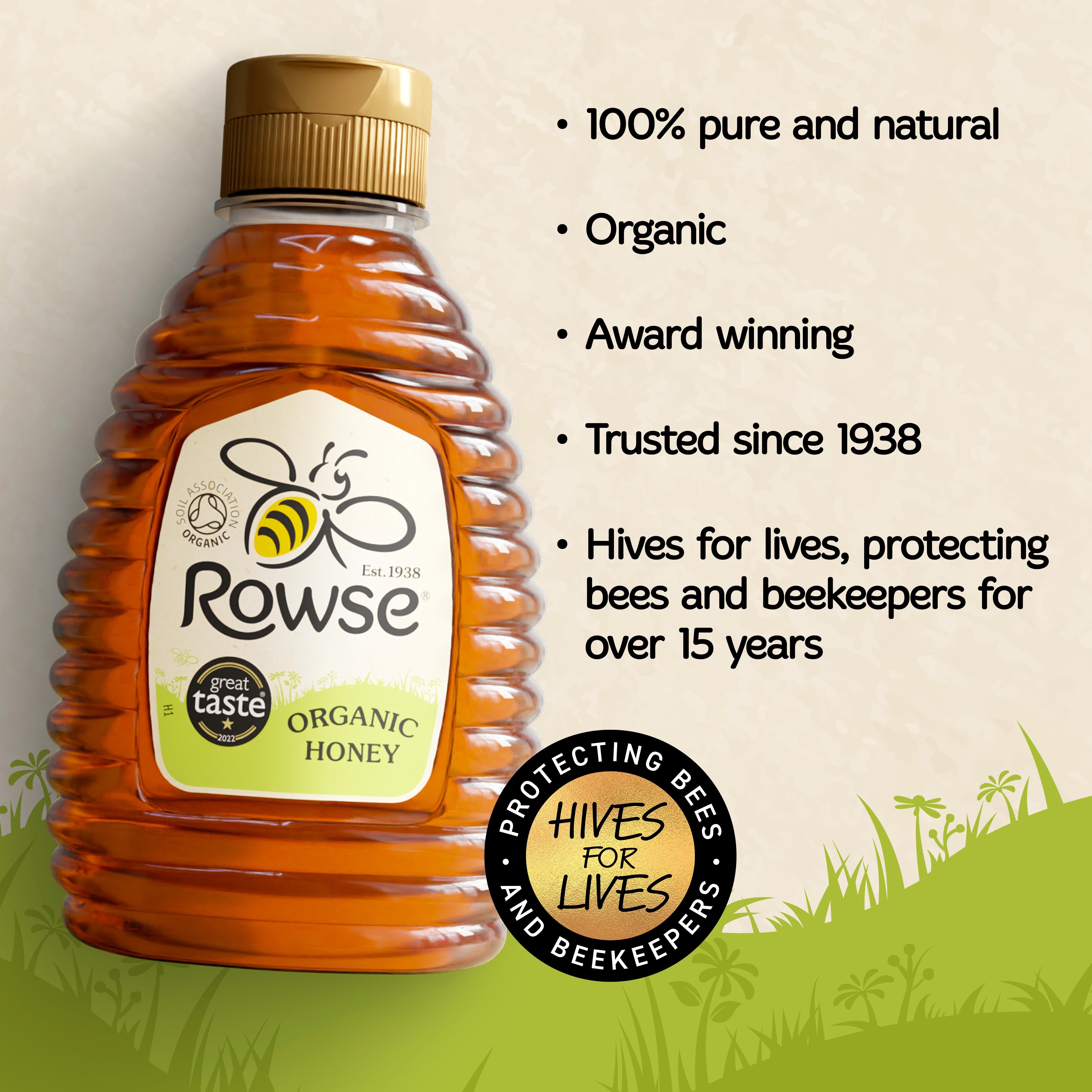 Rowse Organic Squeezy Honey 340g, imported from the UK