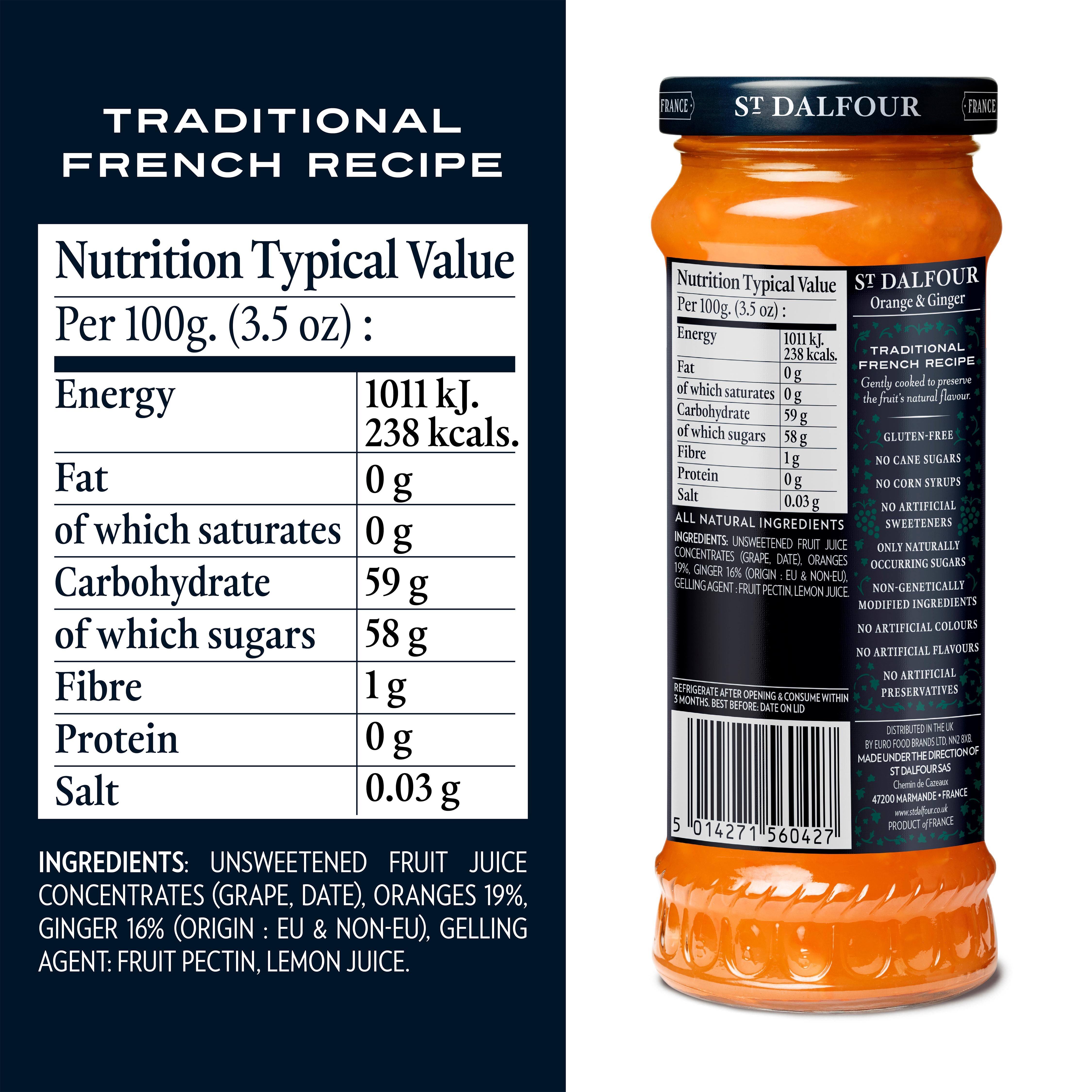 St Dalfour orange ginger jam 284g, imported from the UK