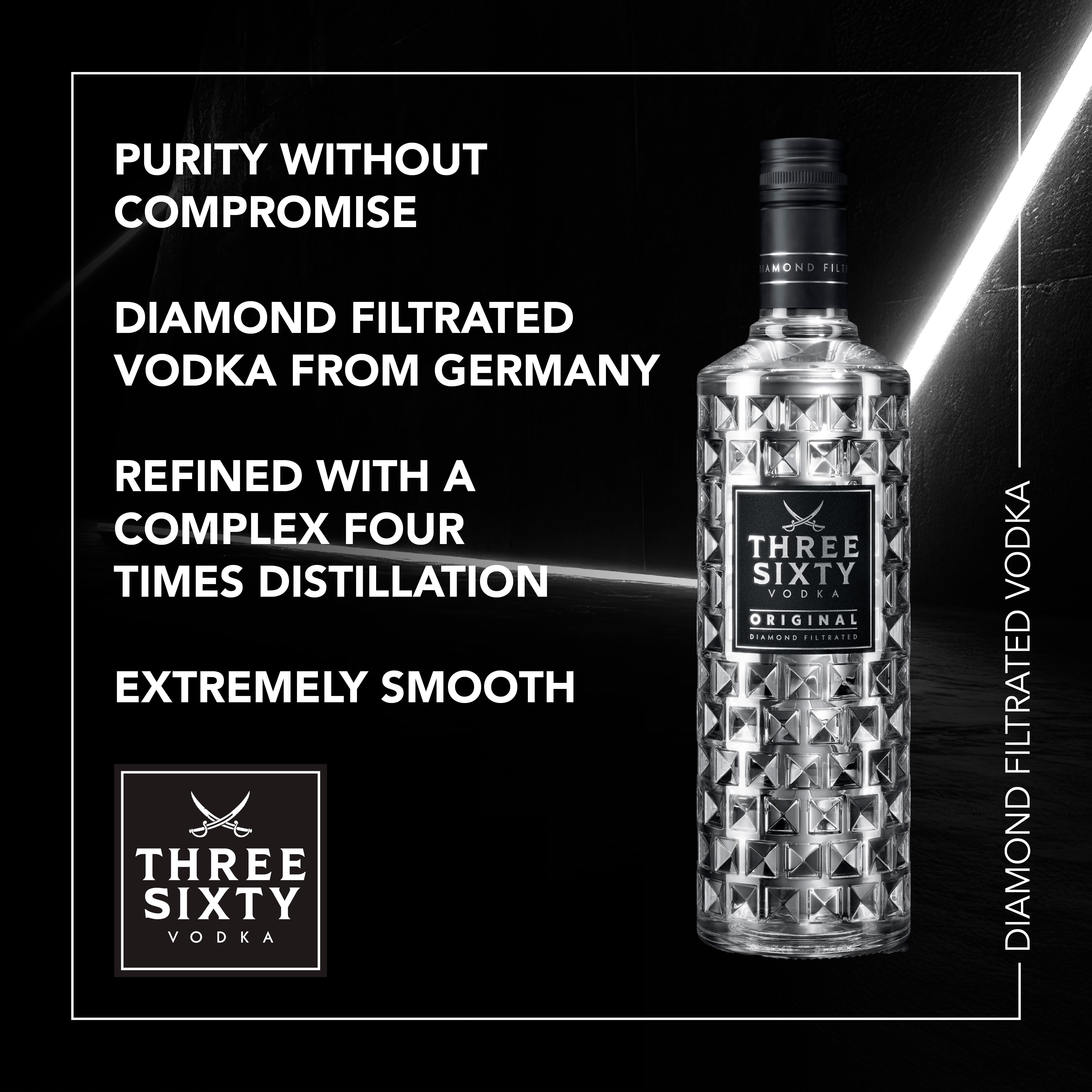 Three Sixty original premium vodka 70cl bottle - British product