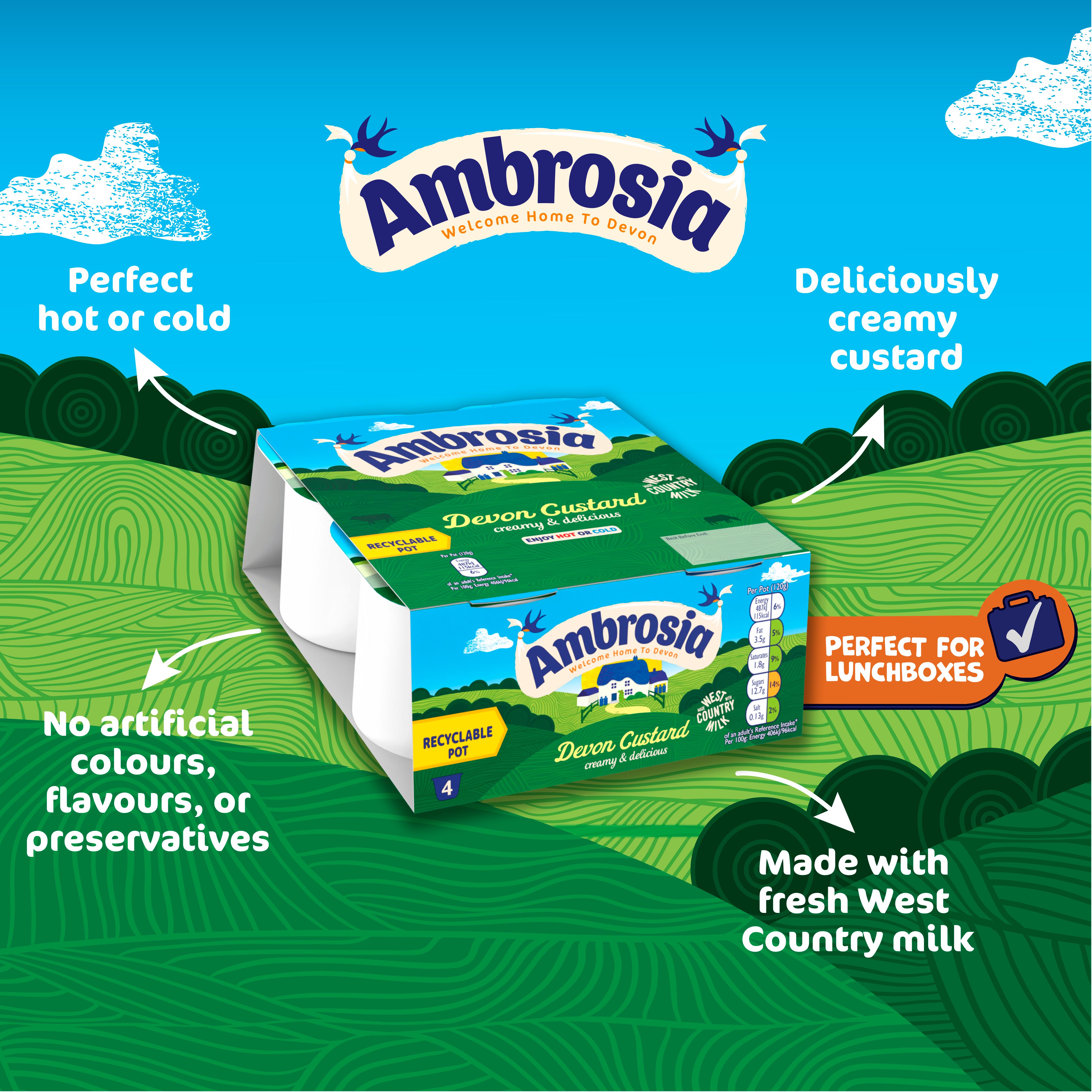 Ambrosia custard dessert snack pots 4x120g - British product