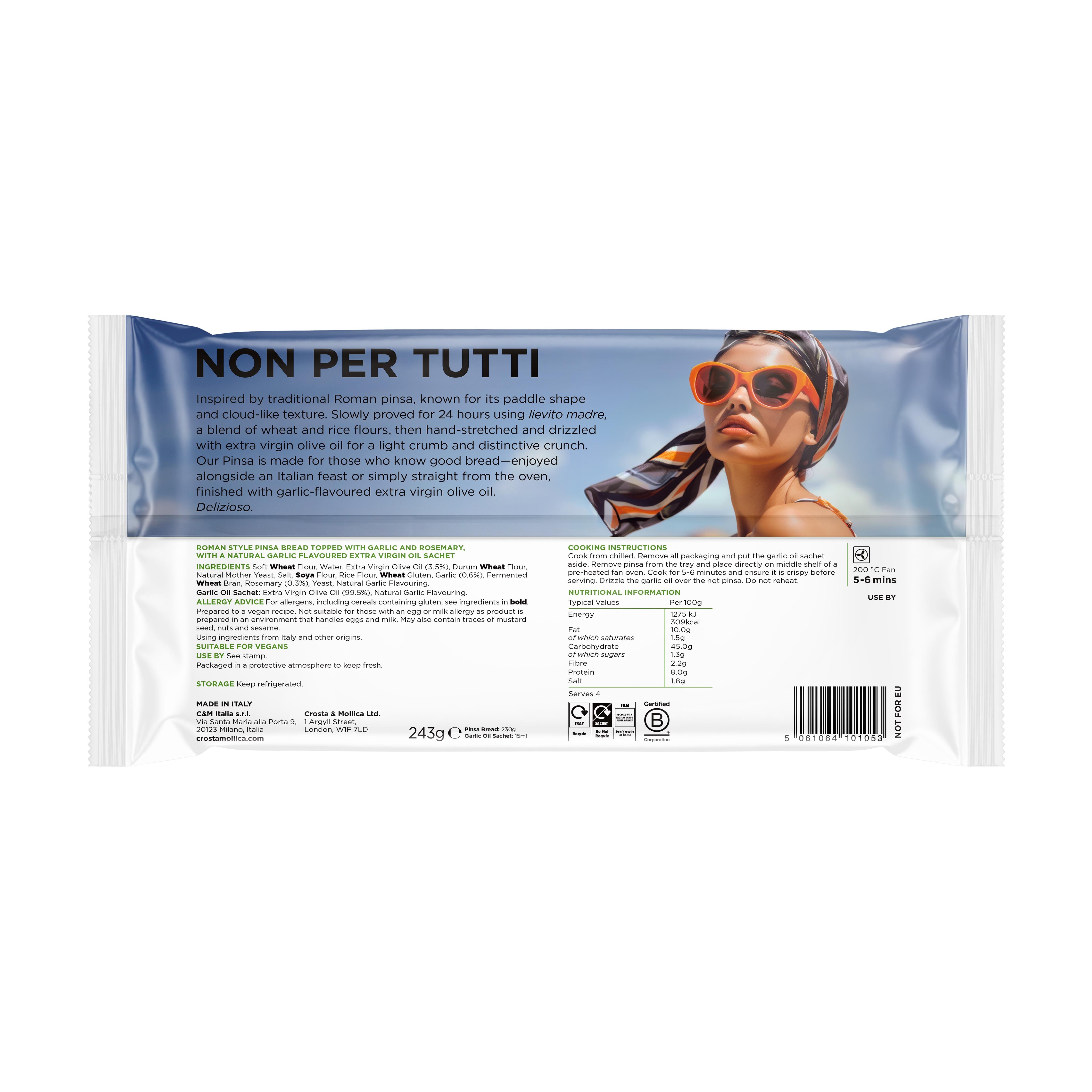 Crosta Mollica garlic rosemary pinsa bread 243g (British brand)