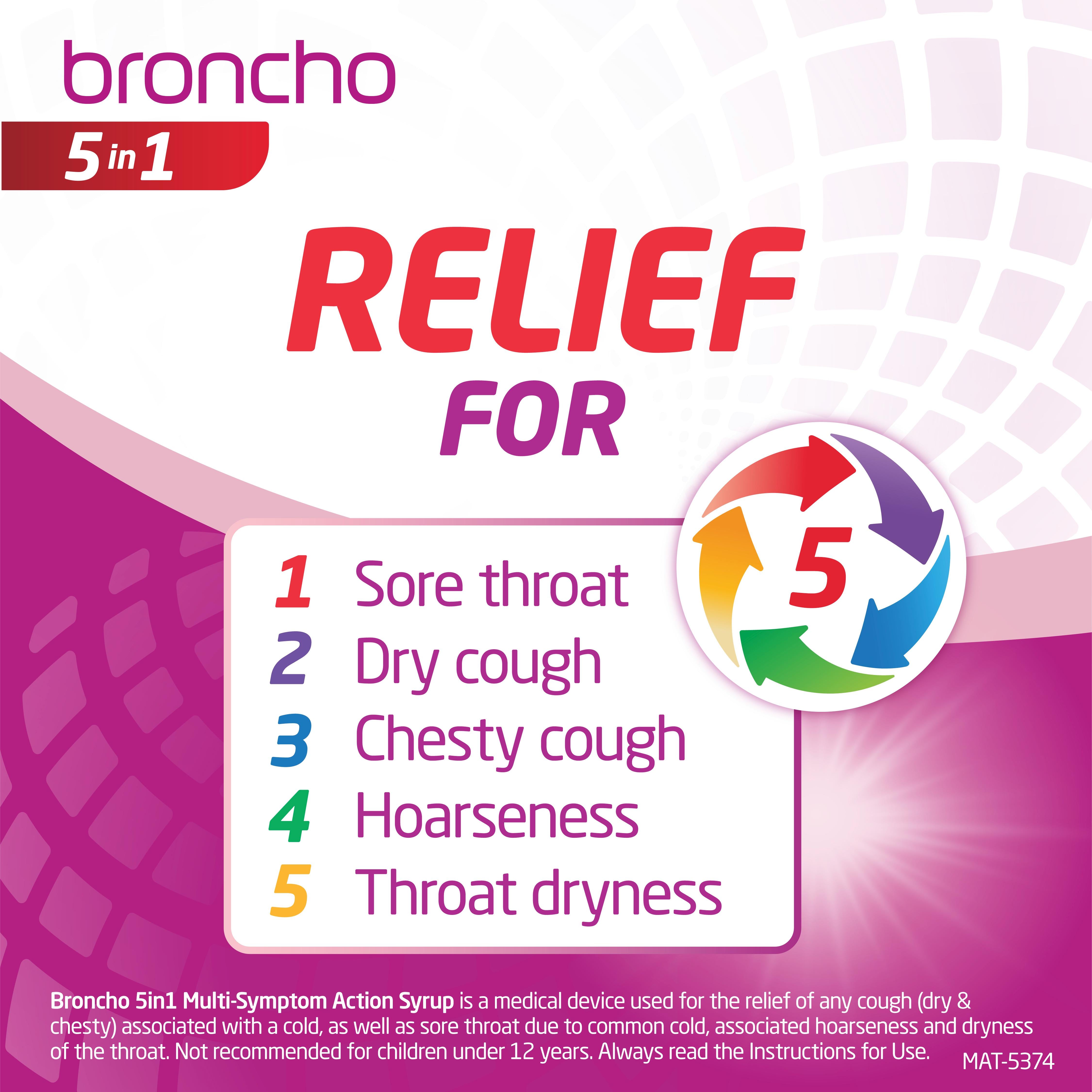 Broncho cough syrup 5in1 multi-symptom 120ml, imported from the UK