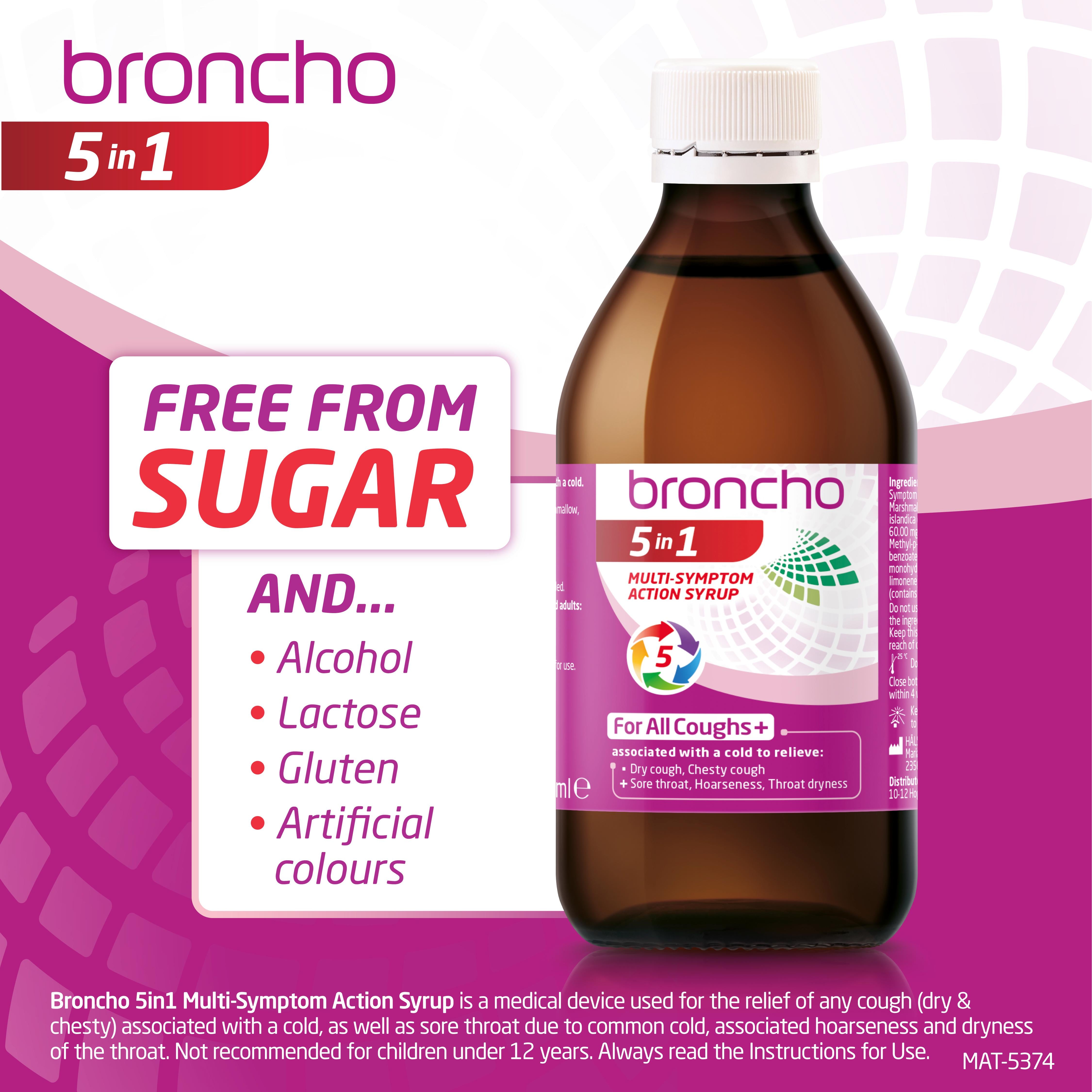 Broncho cough syrup 5in1 multi-symptom 120ml, imported from the UK