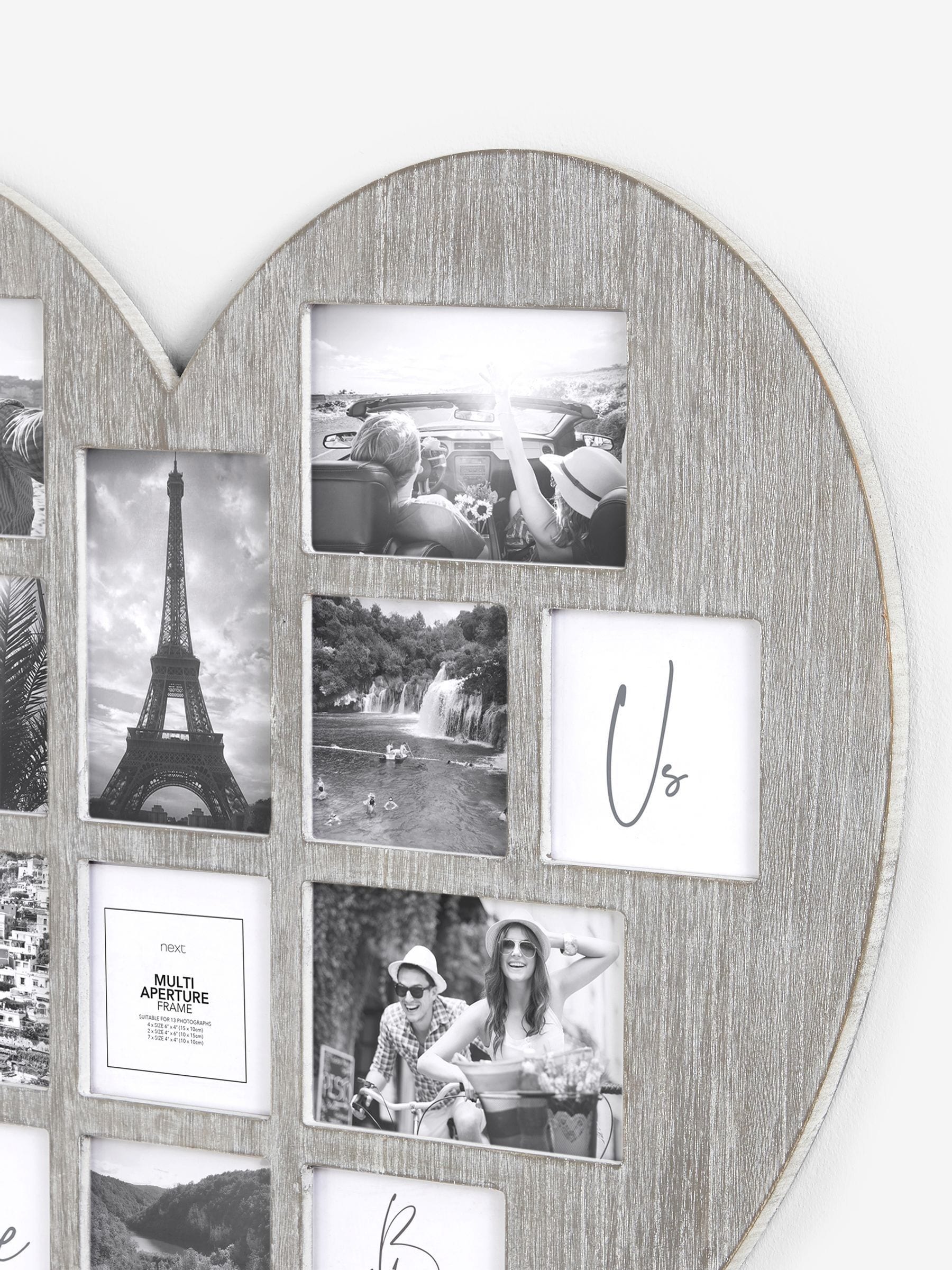 Grey heart-shaped collage picture frame 62cm x 60.5cm - British product