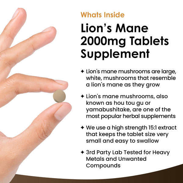 New Leaf Lion's Mane Mushroom 2000mg 180 tablets, UK version