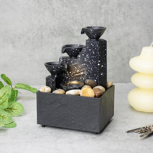 Menkind 3 tier water fountain, tabletop resin, imported from the UK