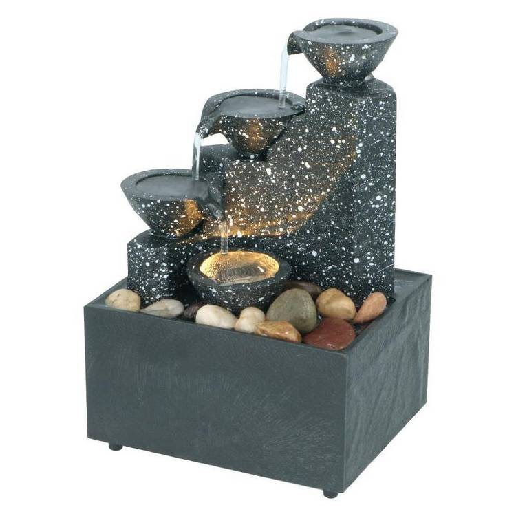 Menkind 3 tier water fountain, tabletop resin, imported from the UK