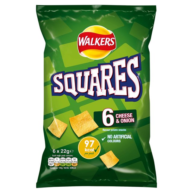 Walkers Squares Cheese & Onion Multipack Snacks   6 x 22g