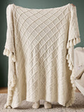 Chunky cable knit throw in light natural (British brand)