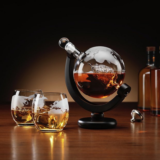 Menkind globe decanter set with glasses 750ml - British product