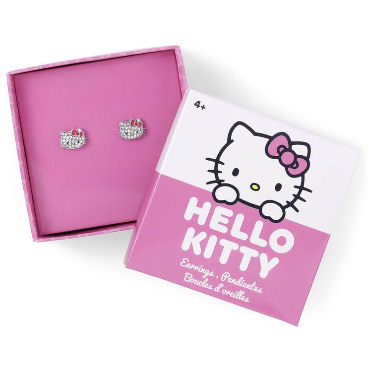 Hello Kitty stud earrings silver plated stone set 12mm - British product