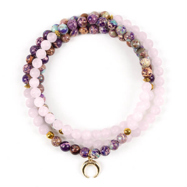 Myga balance bead necklace with crescent moon pendant, imported from the UK