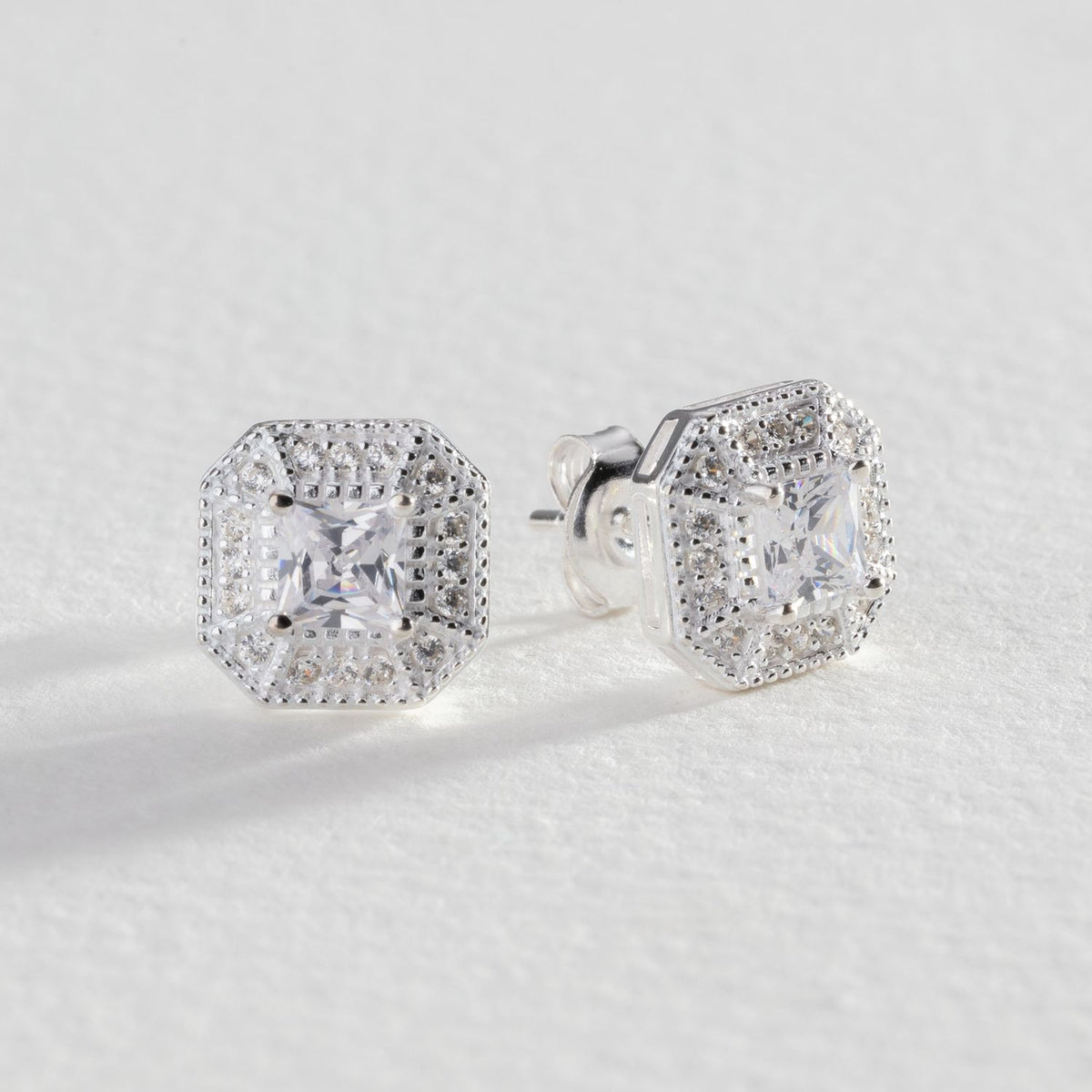 Revere sterling silver cubic zirconia halo stud earrings, UK version