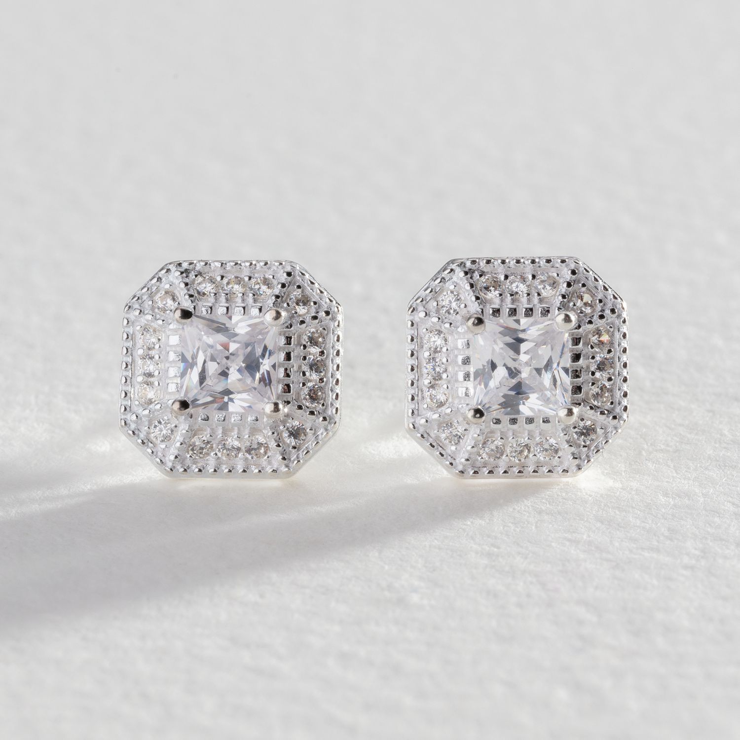 Revere sterling silver cubic zirconia halo stud earrings, UK version