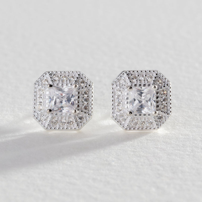 Revere sterling silver cubic zirconia halo stud earrings, UK version