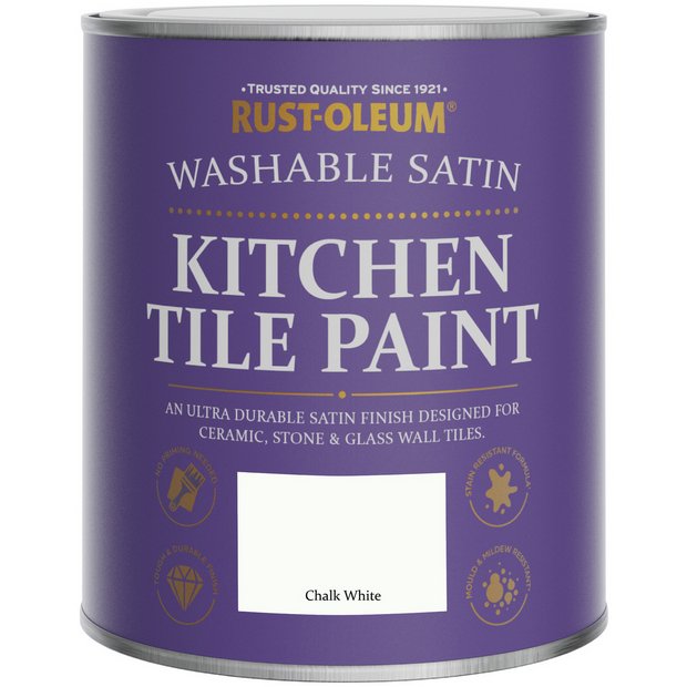 Rust-Oleum kitchen tile paint satin finish Chalk White 750ml, UK version