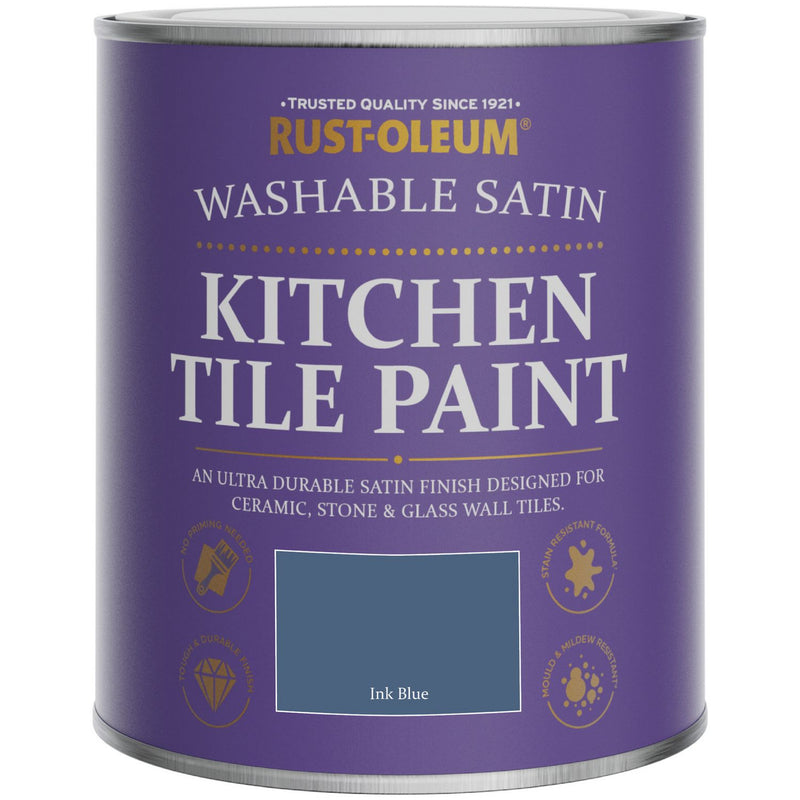 Rust-Oleum Kitchen Tile Satin Paint Ink Blue 750ml, imported from the UK