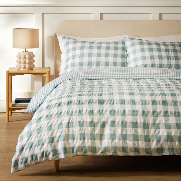Argos Home seersucker bedding set blue check single, UK version