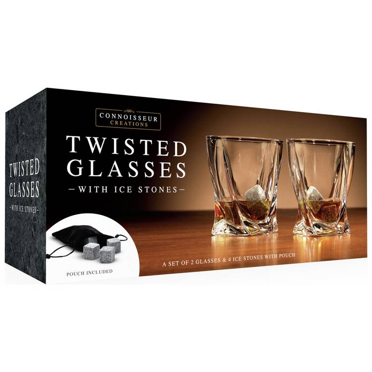 Menkind twisted glass set with ice stones 500ml - British product