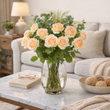 Tree Locate faux flower arrangement in glass vase 65cm - British product