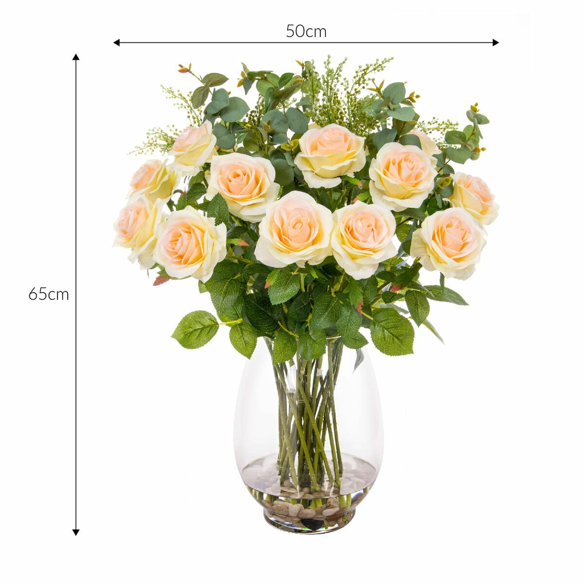 Tree Locate faux flower arrangement in glass vase 65cm - British product