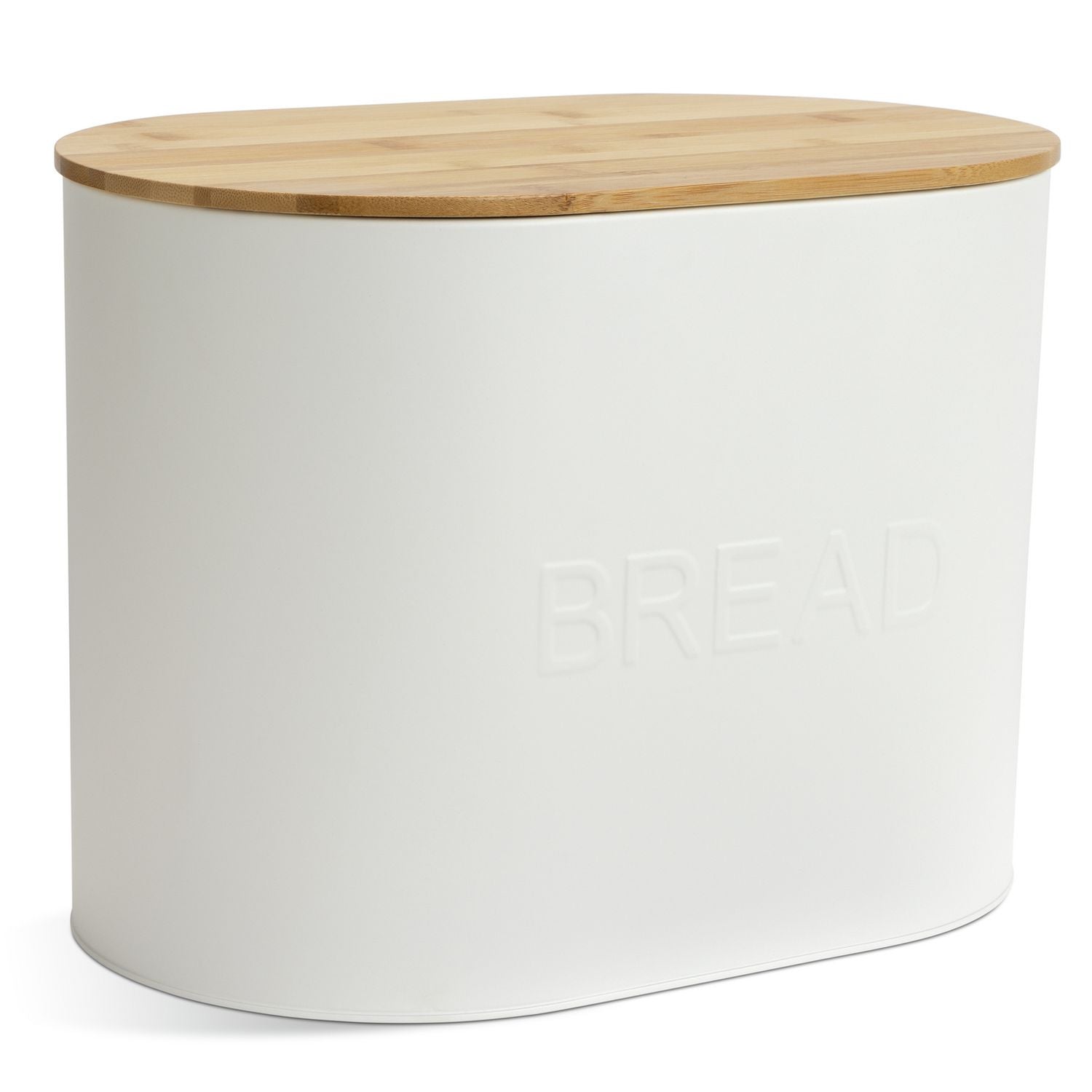 Habitat embossed cream bread bin with bamboo lid (British brand)