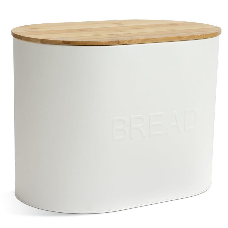 Habitat embossed cream bread bin with bamboo lid (British brand)