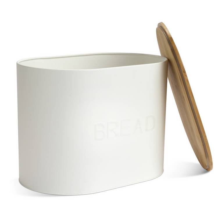 Habitat embossed cream bread bin with bamboo lid (British brand)