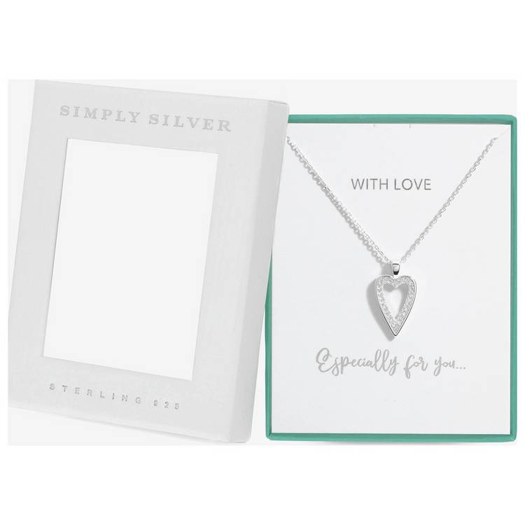 Simply Silver cubic zirconia heart pendant 16 inch chain (British brand)