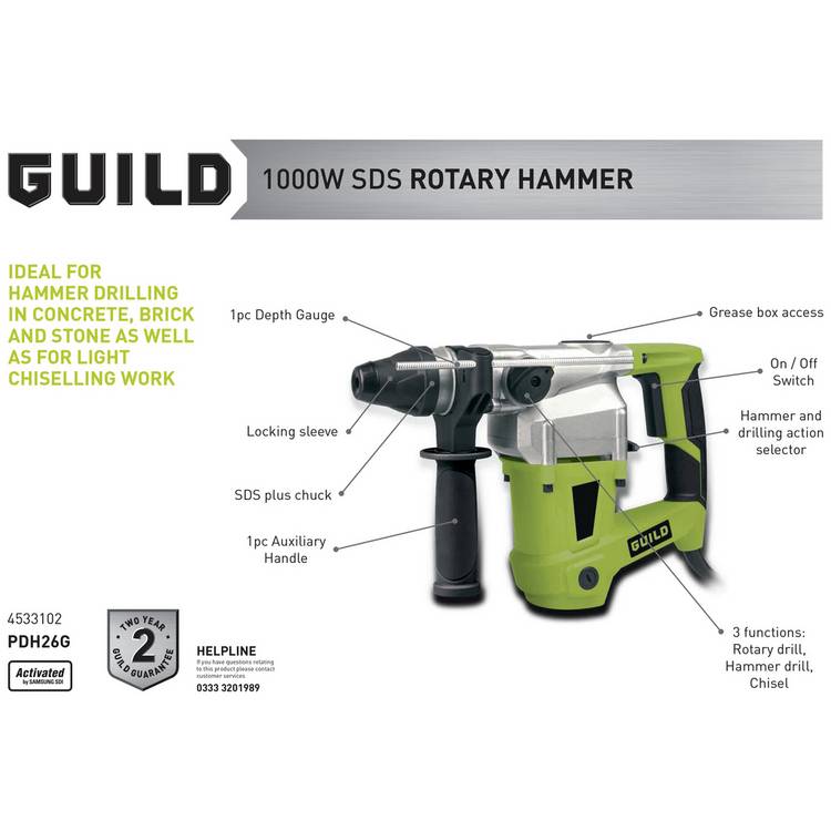 Guild SDS rotary hammer drill 1000W corded, imported from the UK