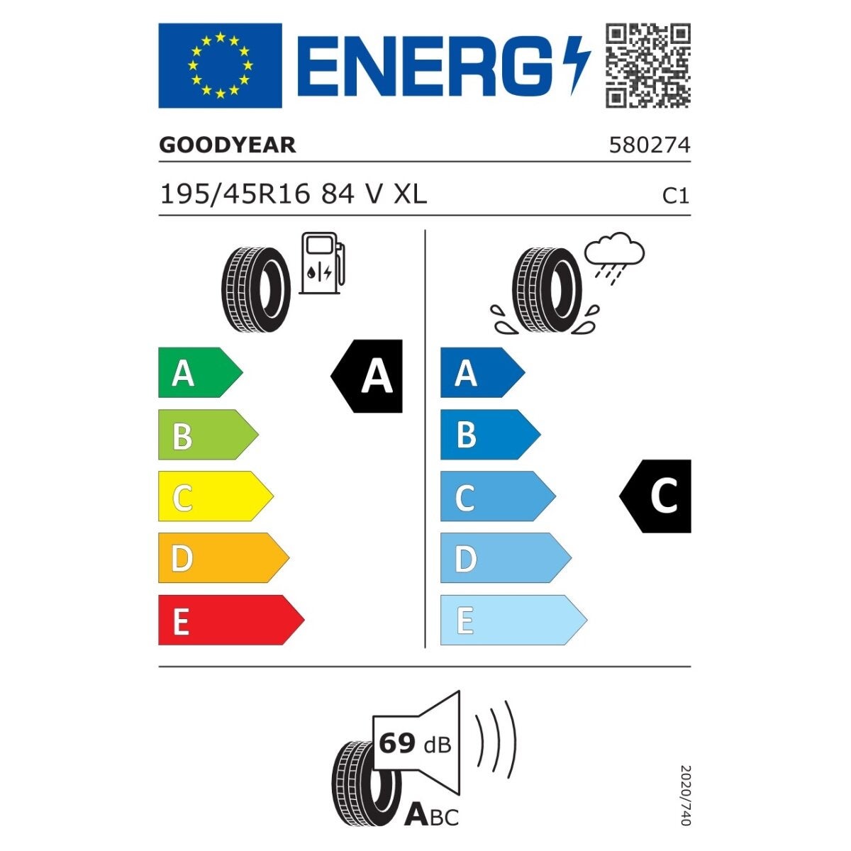 Goodyear EfficientGrip Performance tyre 195/45R16 84V XL (British brand)