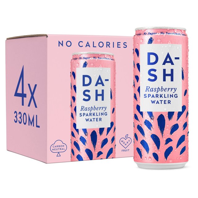 DASH Raspberry Infused Sparkling Water   4 x 330ml GOODS M&S   