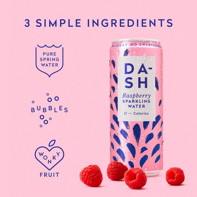 DASH Raspberry Infused Sparkling Water   4 x 330ml GOODS M&S   