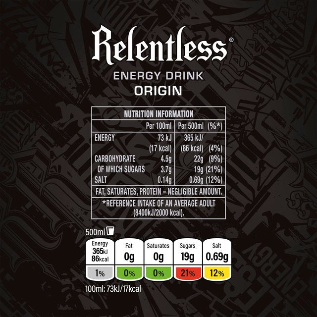 Relentless Origin Energy Drink   4 x 500ml GOODS M&S   