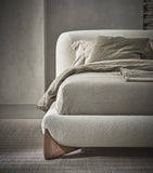 Minimalist Upholstered Bed with Adjustable Headboard and Walnut Wood Feet 240cm Wide