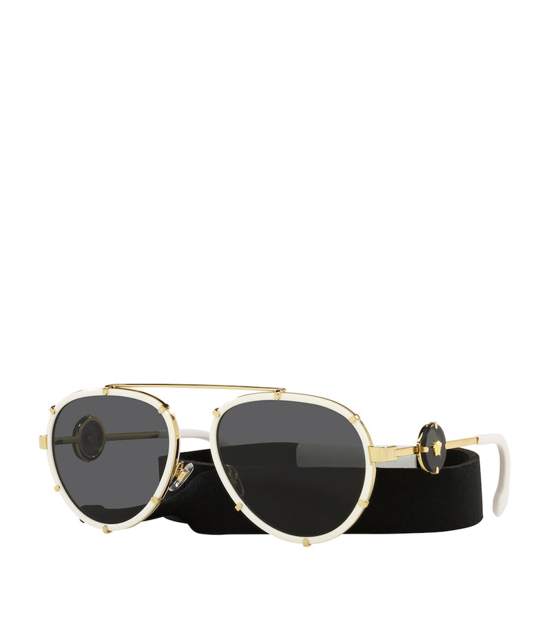 Versace pilot sunglasses polished metal tinted lenses, UK version