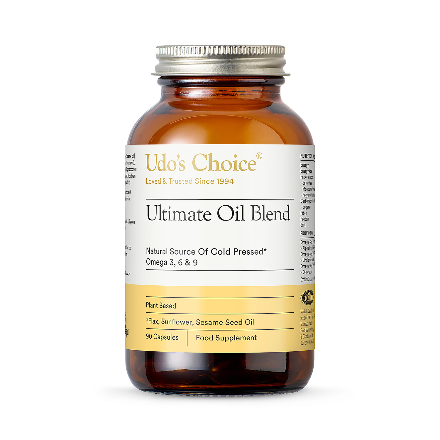 Udo's Omega 3-6-9 oil capsules 90 count - British product