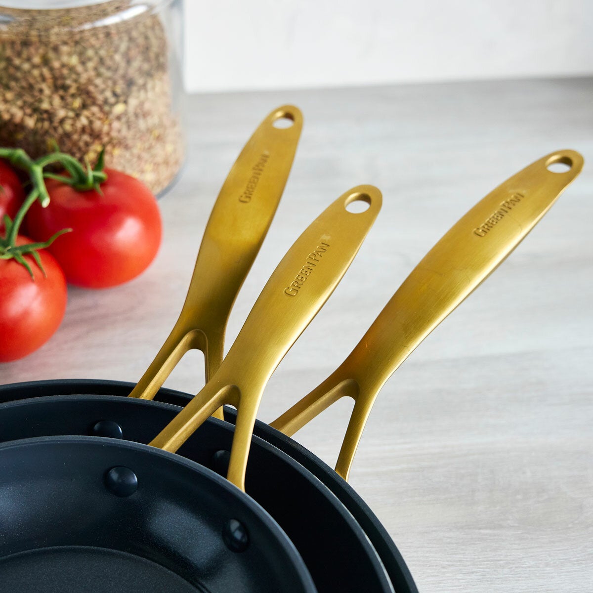 GreenPan 3 piece ceramic frying pan set, UK version