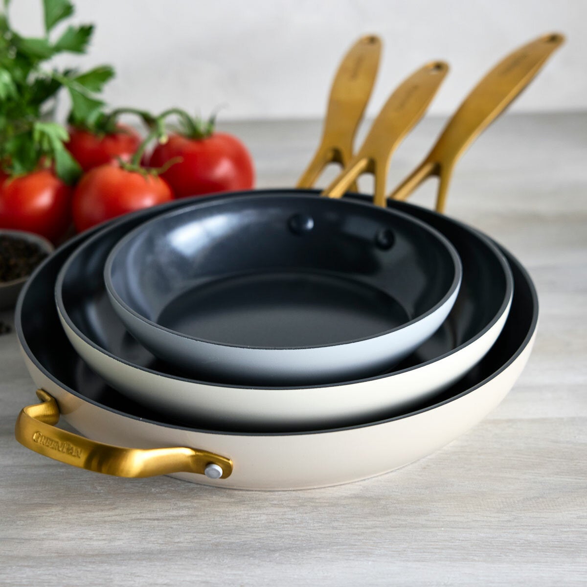 GreenPan 3 piece ceramic frying pan set, UK version