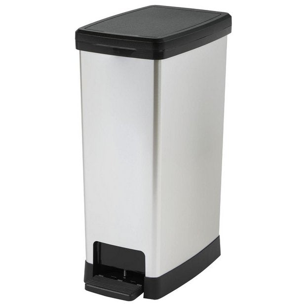 Moda 40L slim pedal bin in silver - British product