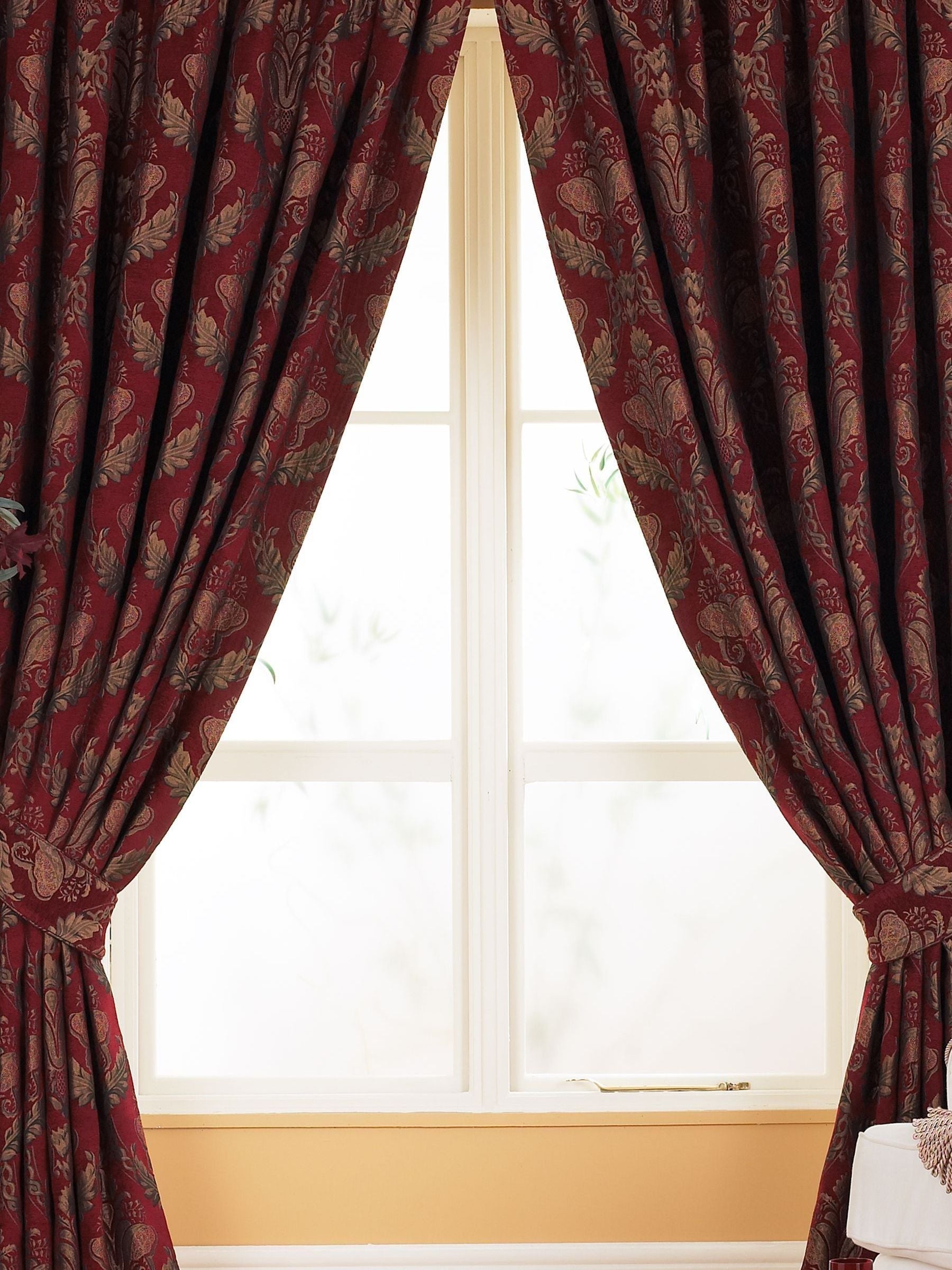 Paoletti Shiraz burgundy red pencil pleat curtains (British brand)
