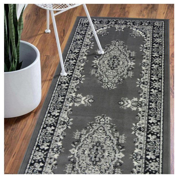 Homemaker traditional grey cut pile runner rug 67x200cm, imported from the UK