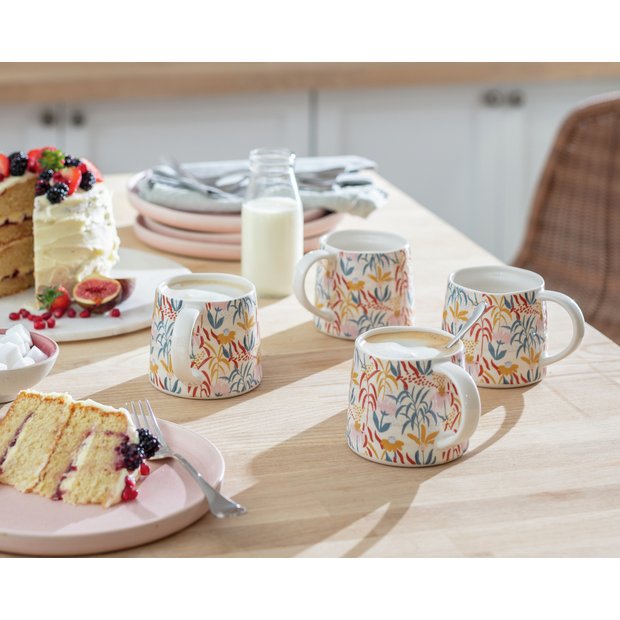 Habitat Floral Ripple set of 4 stoneware mugs - British product