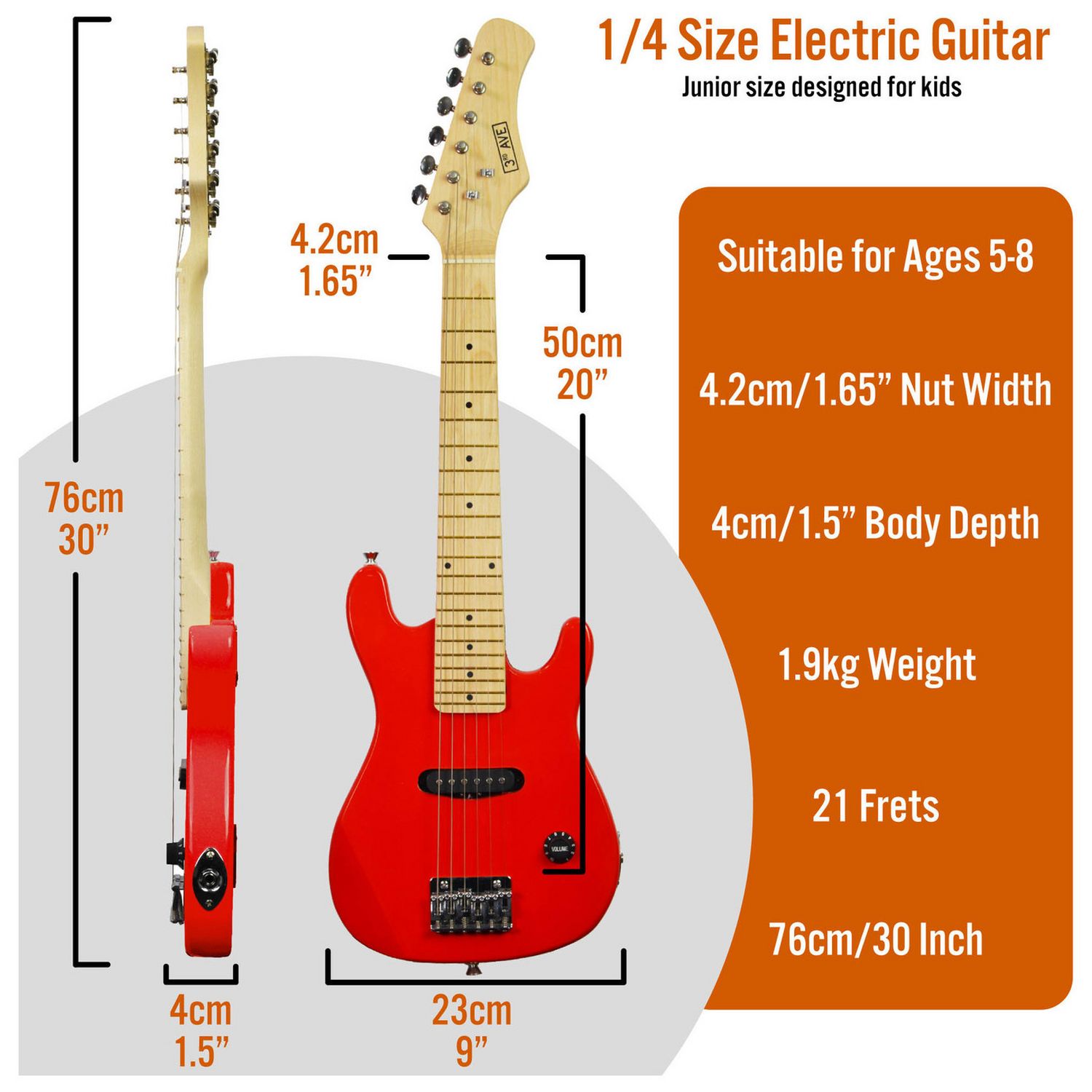 3rd Avenue 1/4 size kids guitar pack red, imported from the UK