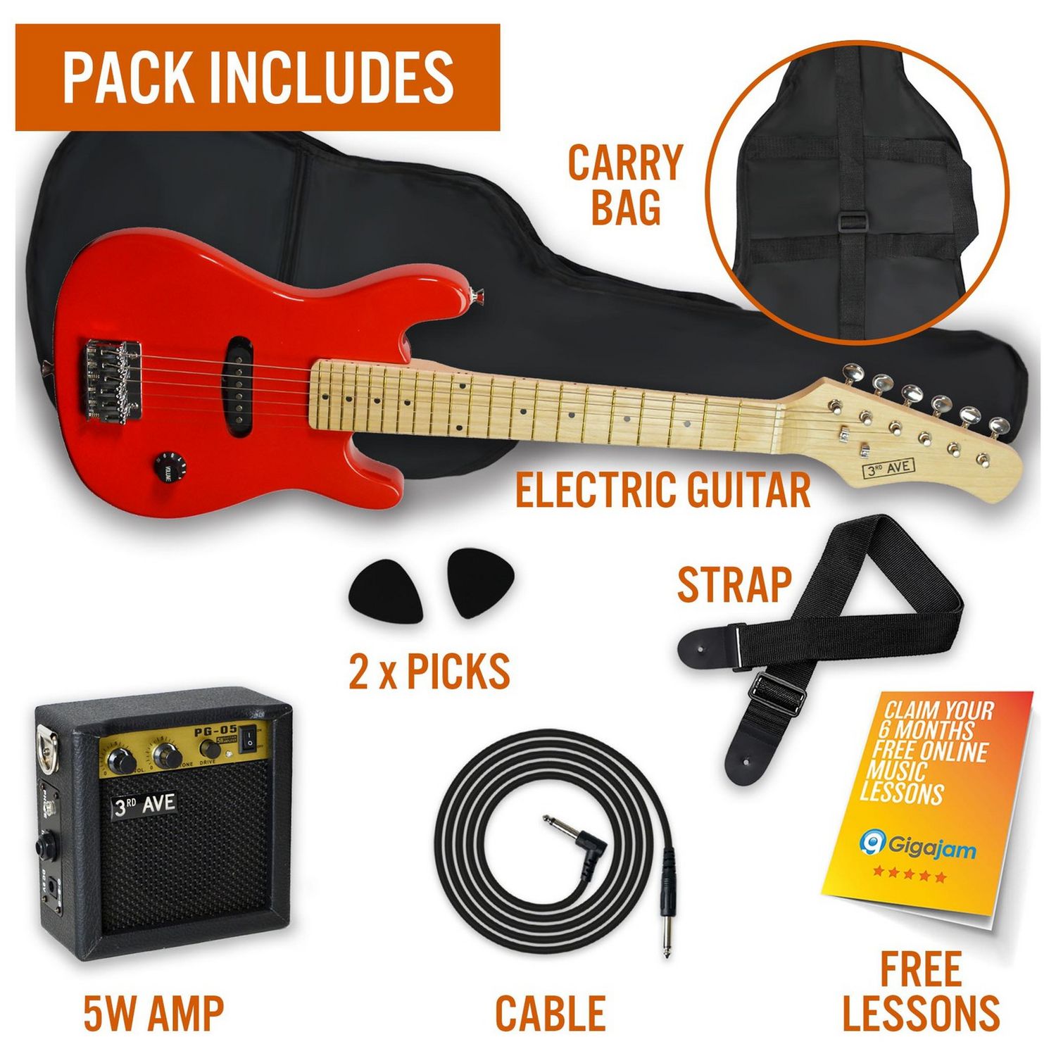 3rd Avenue 1/4 size kids guitar pack red, imported from the UK